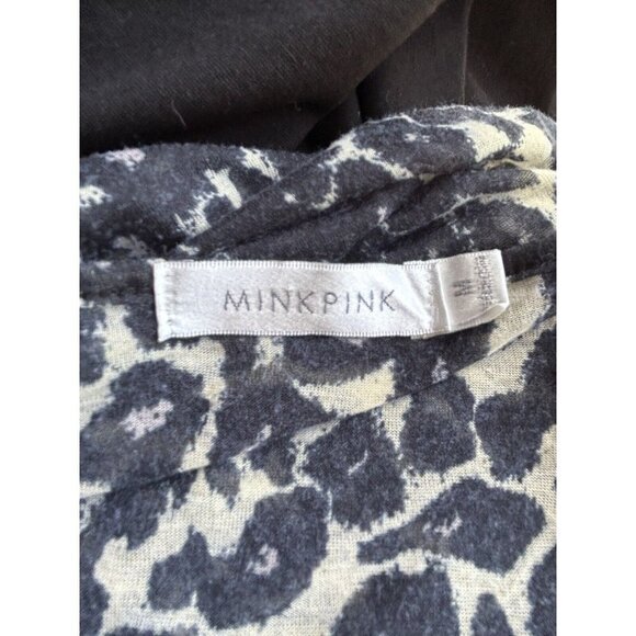 MINK PINK Womens Cheeta Blue Print Blue Sheer Blouse V-Neck Size M - Picture 7 of 7